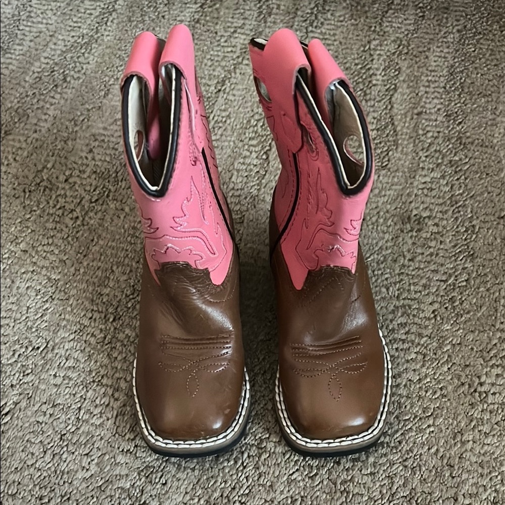 Kids Brown and Pink Cowboy Boots
